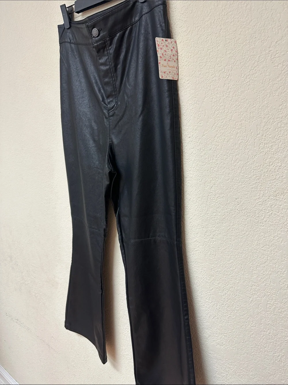 Free People NWT High-Rise Black vegan Leather Flare Pants size 12